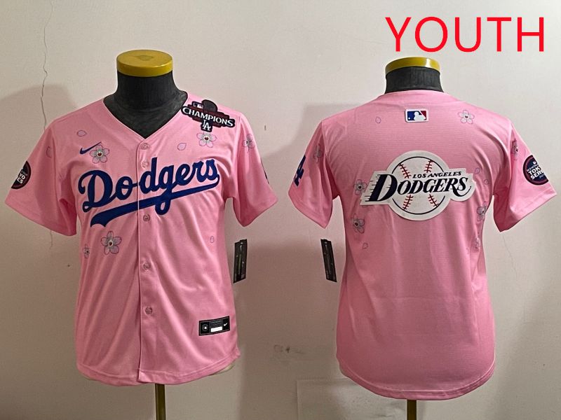 Youth Los Angeles Dodgers Blank Pink Sakura Edition 2025 Nike MLB Jersey style 26->youth mlb jersey->Youth Jersey